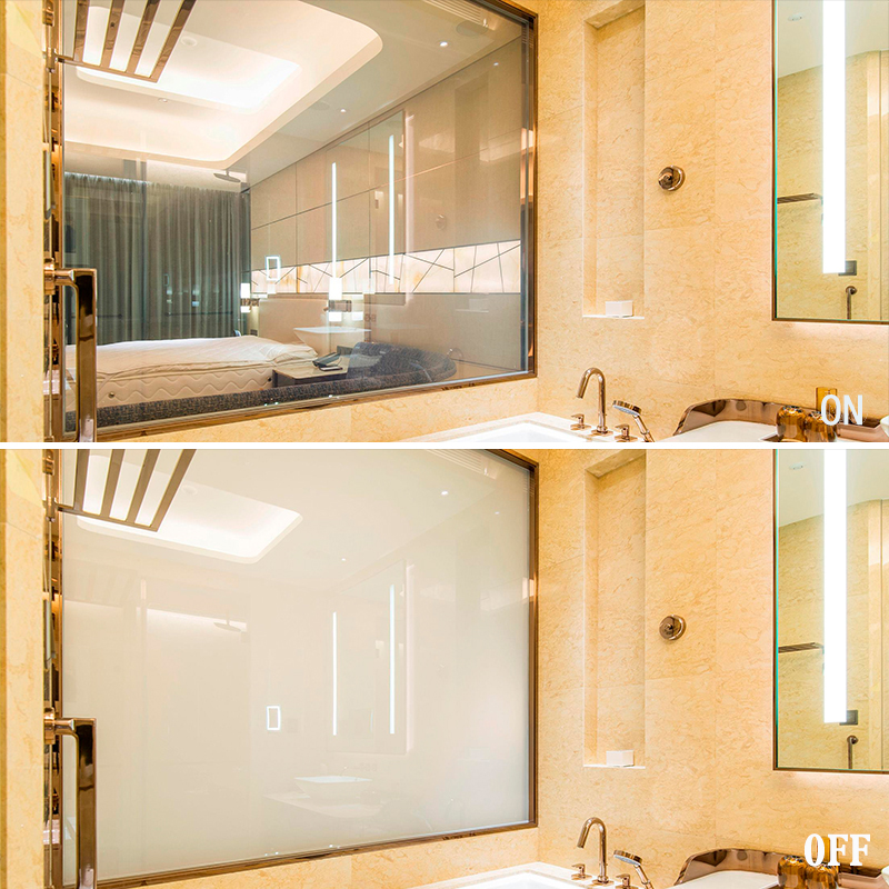 shower glass that frosts with a switch